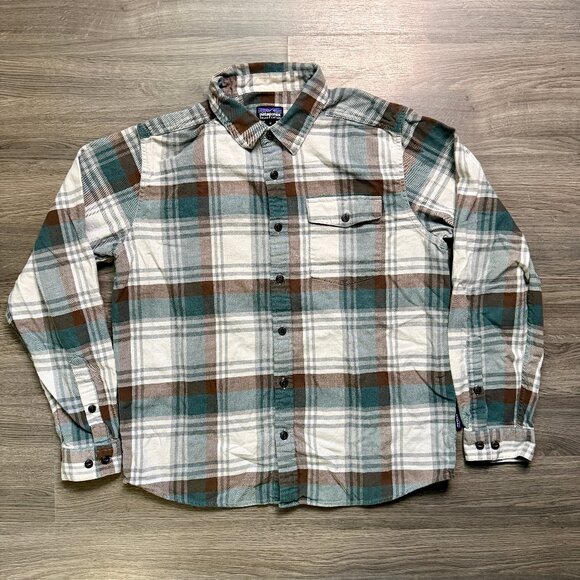 Patagonia Men's Fjord Flannel Shirt - White/Brown - Picture 1 of 7